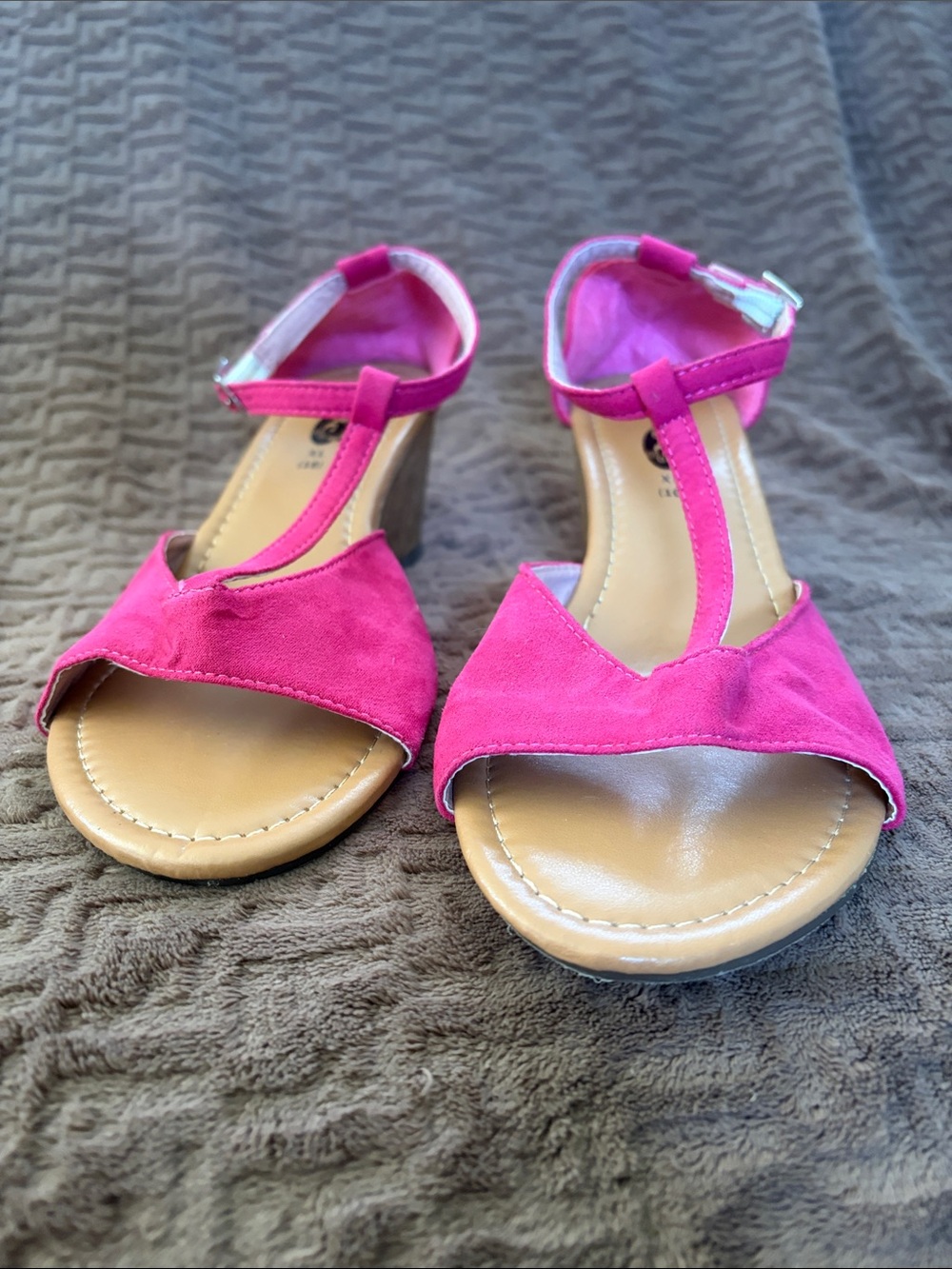 Rue21 Hot Pink T-Strap Suede Block Heel Sandals